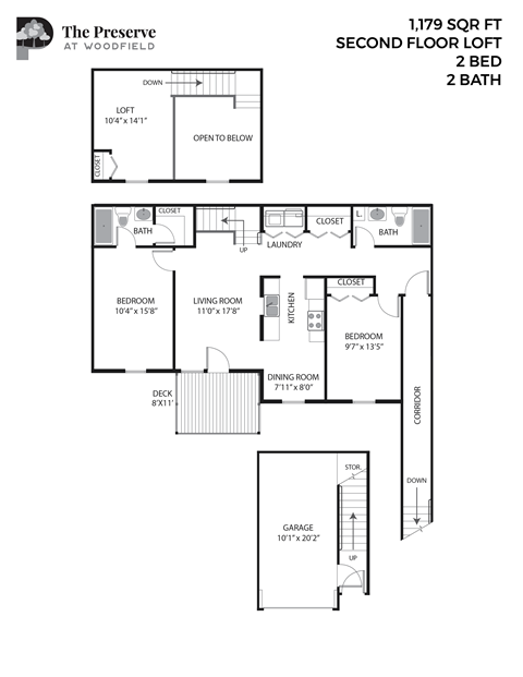 Floor plan for 2 beds, 2 baths, 1179 sqft